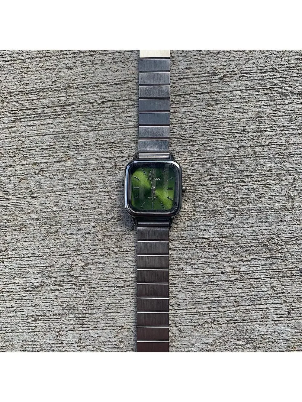Green Face Stainless silver square watch. Classy sporty style watch. Stainless
